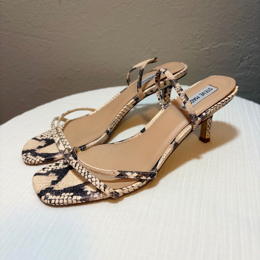 Steve Madden Loft Snakeskin Kitten Heels Square Toe Strappy Sandals Womens 10M